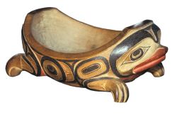 Wooden bowl, Haida. The interrelation of two-dimensional design with sculptural form is well illustrated in this frog bowl by the master Haida carver, Charles Edensaw. University of British Columbia Museum of Anthropology A7054.